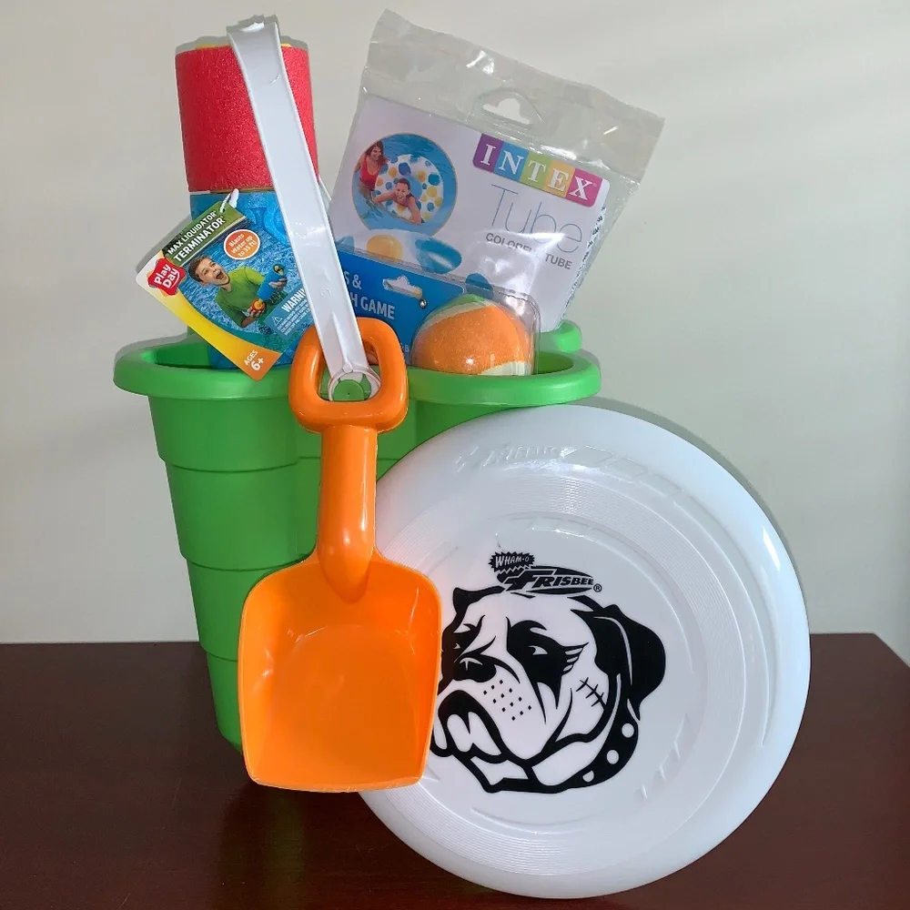 White and Orange Party Favors Set - Beach Essentials Pail/Shovel/Water Toys